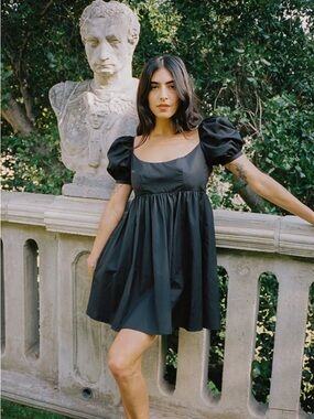 Ciao Lucia Delfina Black Cotton Babydoll Mini Dress Puff Sleeve XS NWT
